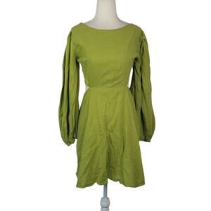 Reverse Chartreuse Green Balloon Sleeve Open Back Mini Dress XL